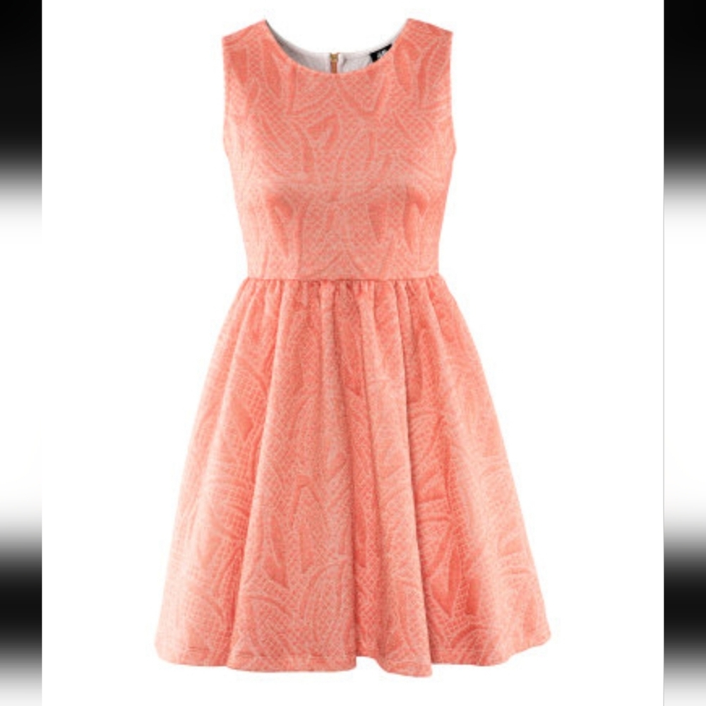 H&M Apricot peach jacquard skater dress XS Bacque Waist